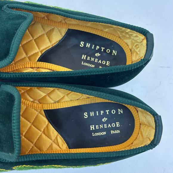 Shipton & Heneage Men’s Velvet Smoking Slippers Loafers Green Dragon Quilt US 9 - Picture 6 of 9